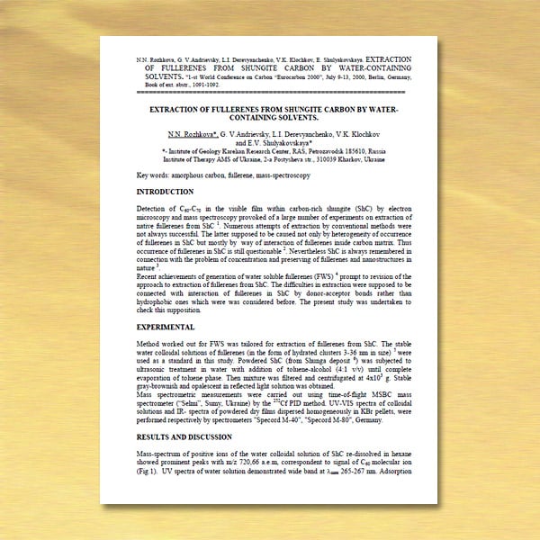 2000 Extraction of fullerenes from shungite carbon - Rozhkova