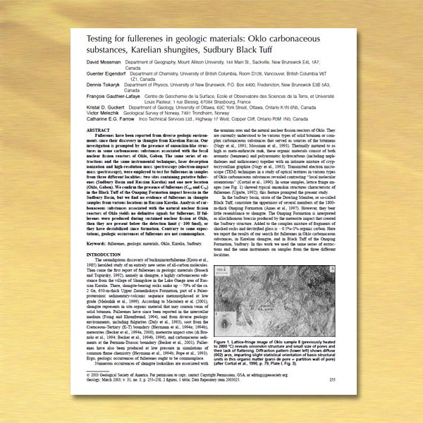 2003 Testing of fullerenes in shungite - Mossman